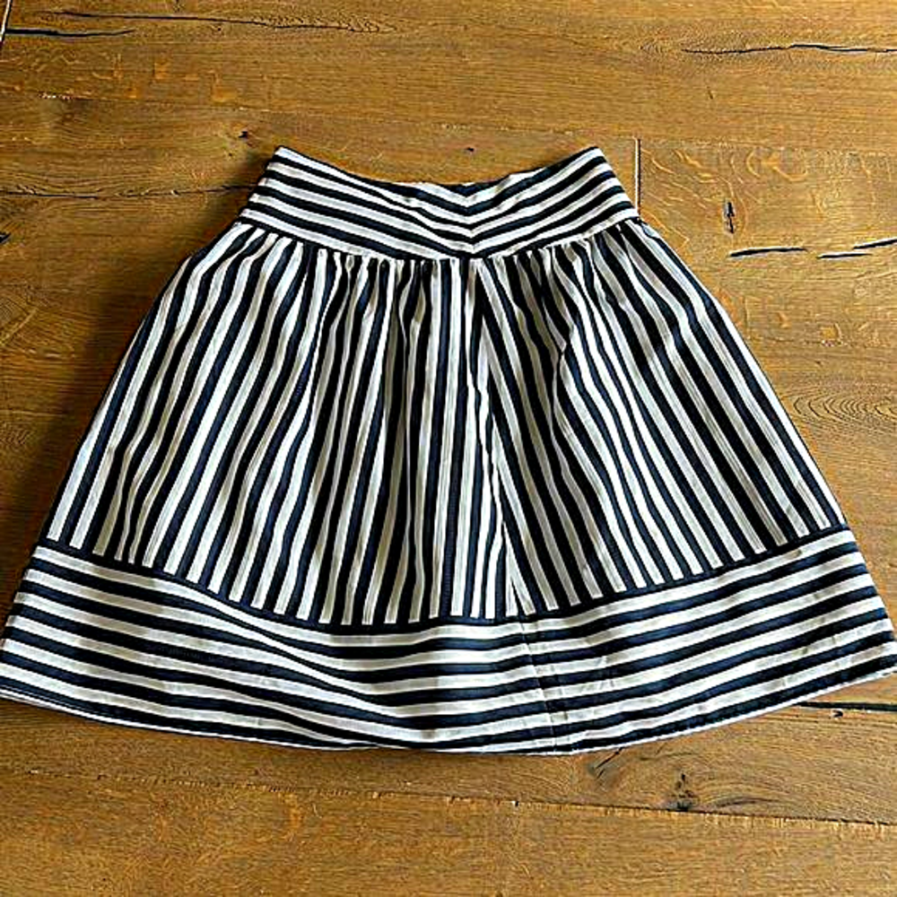 Maeve Blue and White Stripe‎ Midi Skirt